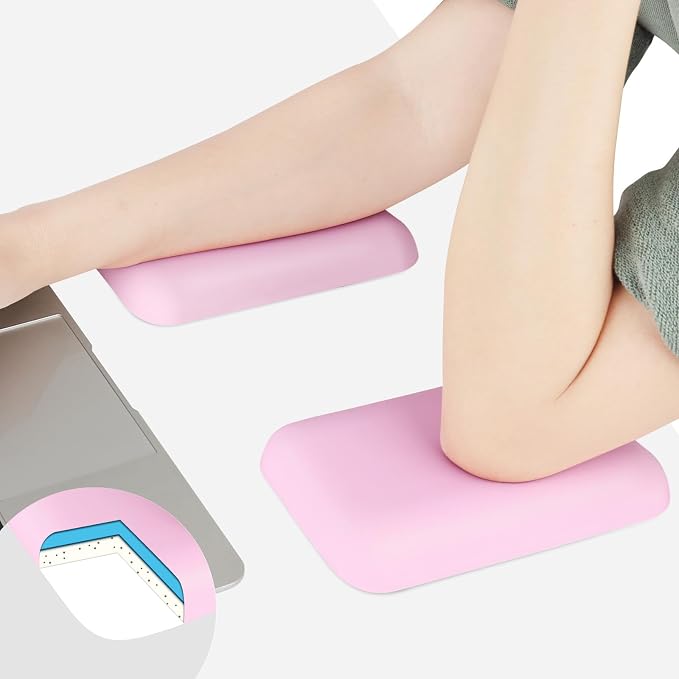 Leolee Elbow Rest Pads for Desk, Gel Ergonomic Wrist Rest Arm Rest Pads | Upgraded, Memory Foam, Non-Slip Base, Cushion Support Relieve Elbow and Wrist Pain for Computer, Office, 2 Packs, Pink