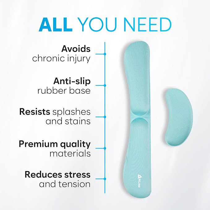 KLIM Mouse & Keyboard Wrist Rest Set - Silky Gel Memory Foam - Ergonomic Wrist Rest for Computer Keyboard, Wrist Pad for Keyboard + Wrist Rest for Mouse Gaming and Office - Pain Relief - Light Blue
