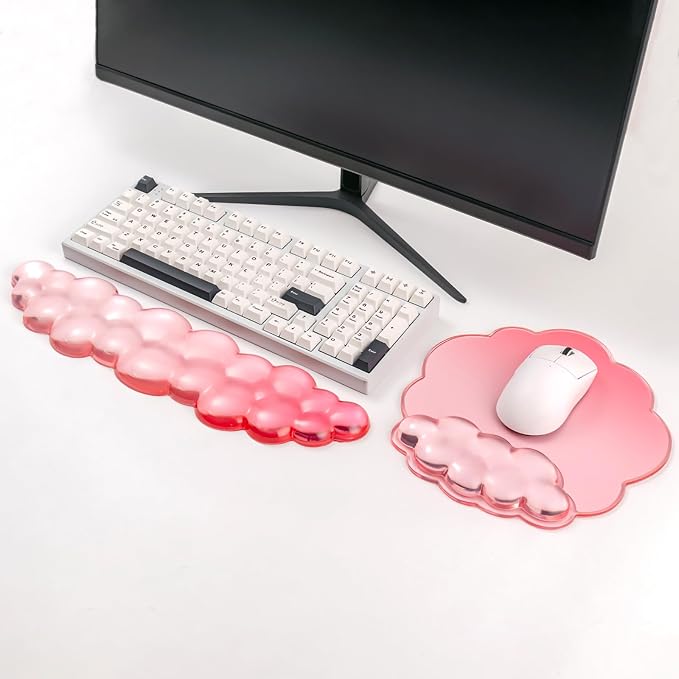 Keyboard Wrist Rest with Gel Cloud Mouse Pad - Soft and Cool Ergonomic Mouse Pad with Non-Slip Base, Cute Desk Accessories for Office/Home/Desktop/Latop