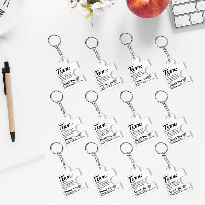 Team Appreciation Gifts Bulk Thank You Keychains for Coworkers | Gift Set for Employee, Staff, Teachers, Teamwork Puzzle Piece Keyring, Acrylic