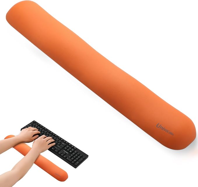 UnivoColors Design-Wave Keyboard Wrist Rest, Artificial Sheepskin+Memory Foam+Ergonomic+Anti-Slip Gel, Resilience Support During Work and Gaming,Keyboard Accessory,Tangerine