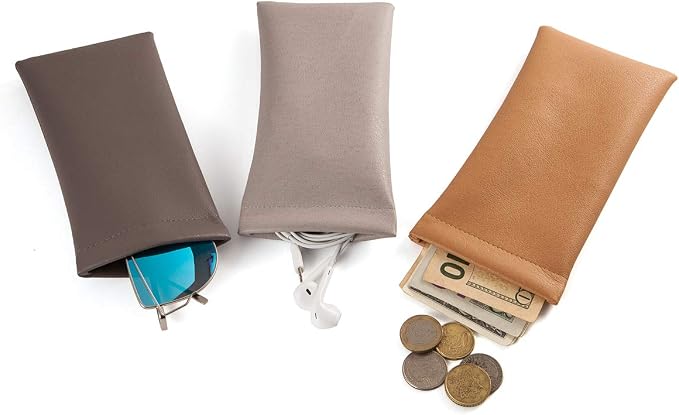 TRIUMPH VISION Eyeglass Case Glasses Case Soft Sunglass Pouch Sleeve 3 Pack | Slim Lightweight Alternative to Bulky Case, Leather Lined Protect Lens, Squeeze Easy to Use, Stylish Portable for Daily Use