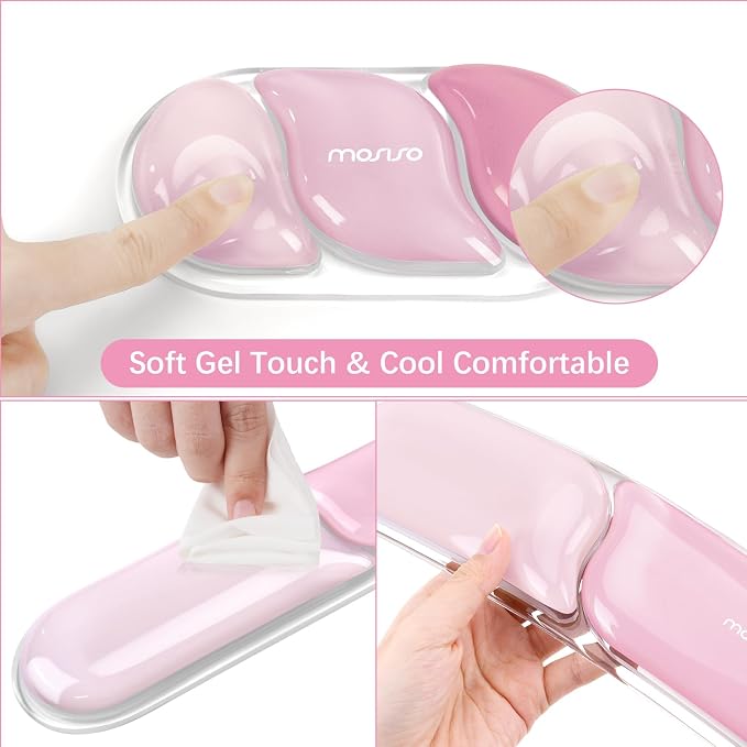 MOSISO Gel Keyboard Wrist Rest&Wrist Support for Mouse, Streamlined | Ergonomic Soft Cooling Gel Mousepad Pain Relief Easy Typing Pad Non-Slip Computer Laptop Home/Office, Cherry Pink