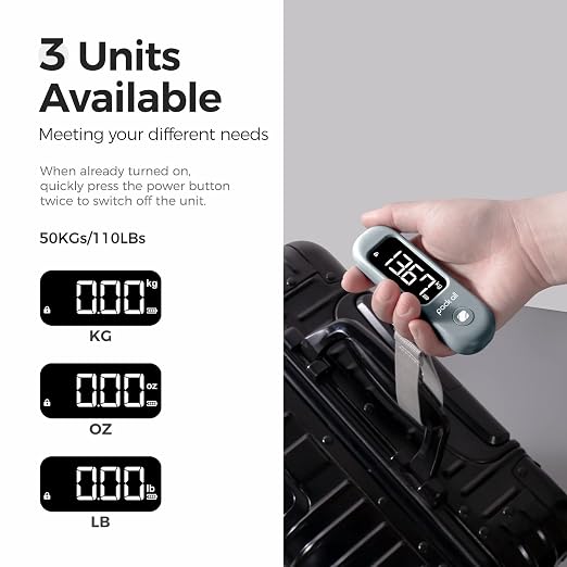 pack all Digital Luggage Scale for Travel, 110Lbs Capacity, 0.1Lb Precision | Handheld, Backlit LCD Display, Lb/Kg/Oz Conversion, Tare Function, Battery Included, Rock Grey