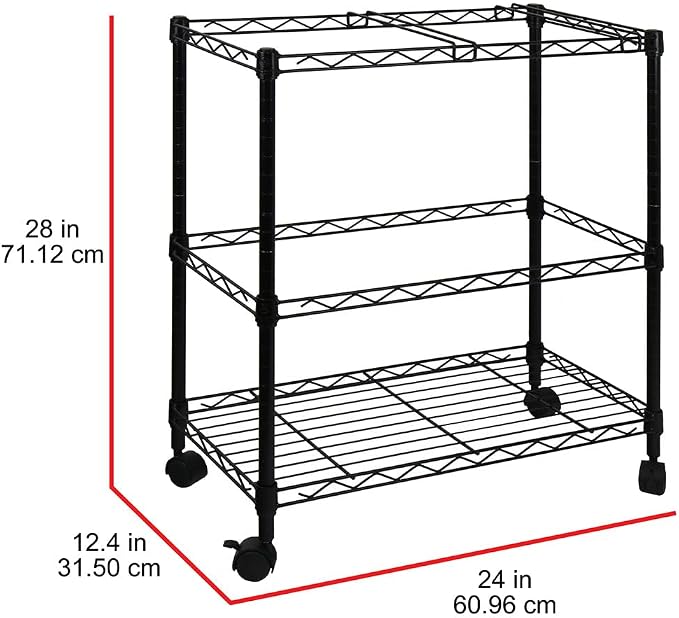 Oceanstar Portable 2-Tier Metal Rolling File Cart, Black