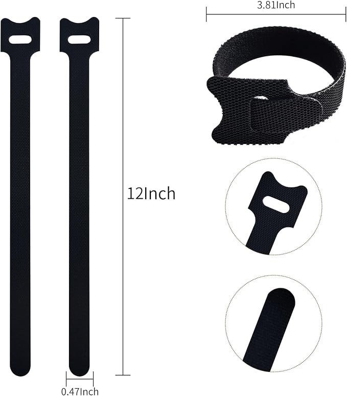 100 PCS 12 Inches Black Reusable Cable Ties,Multi-purpose Adjustable Cord Straps,Cable Organizer,Cord Wrap and Hook Loop Cords Management,Adjustable Cord Ties for Home,Garden,Office,Data Centers