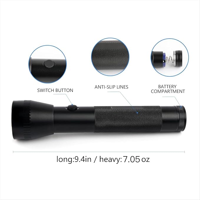 9 Pack Heavy Duty 2-Cell D Battery LED Big Flashlights Bulk, High Lumens, Single Mode, Aluminum, Rugged Metal Flashlight for Outdoors Camping Hinking Emergency