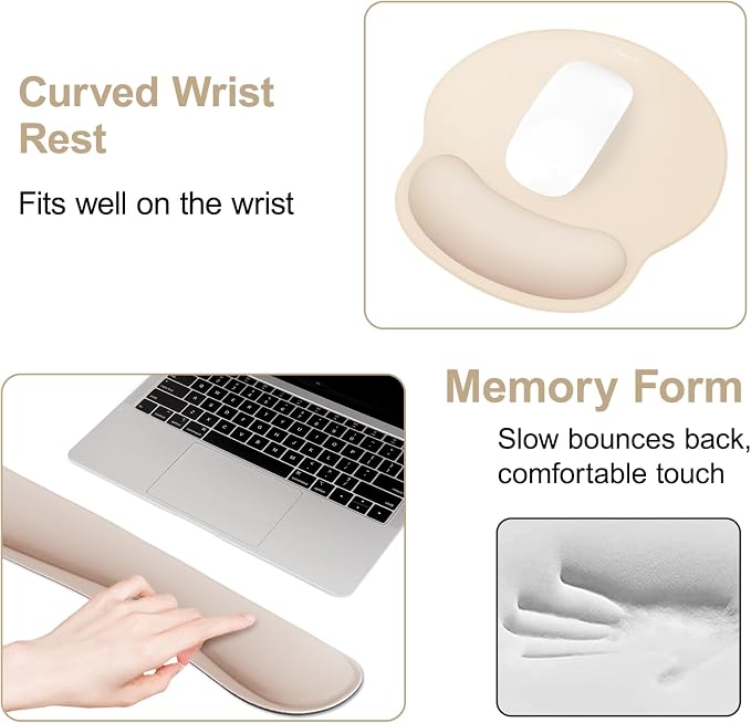 MOSISO Wrist Rest Support for Mouse Pad&Keyboard Set, Apricot | Streamline Ergonomic Mousepad&Coaster Non-Slip Base Home/Office Pain Relief&Easy Typing Pad with Soft Cloth&Silicone Lining