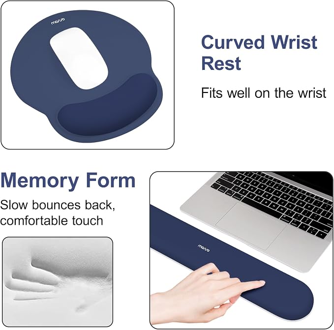 MOSISO Wrist Rest for Mouse Pad Set, Large Gaming Deskpad, Navy Blue | Circle Curved Mousepad&Keyboard Wrist Rest&Coaster, Ergonomic Non-Slip Mousepad&Easy Typing Pad with Silicone Lining