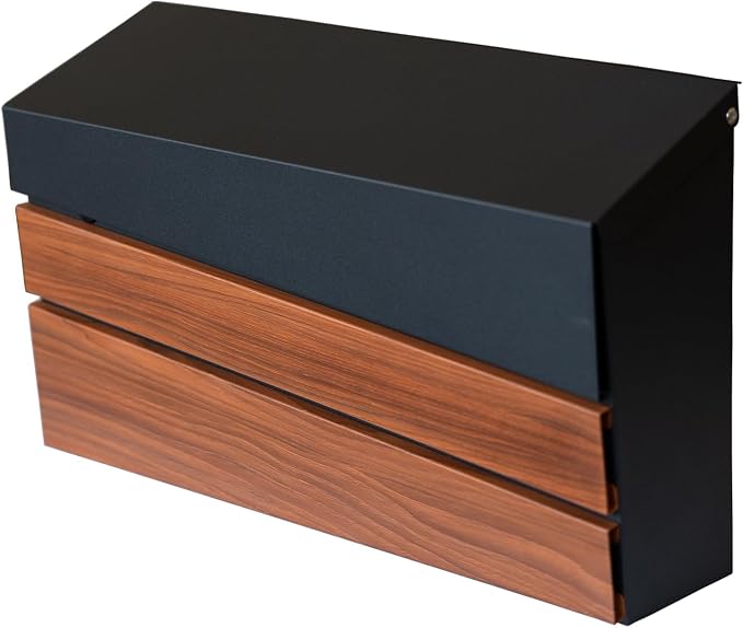 Wall-Mount Mailbox, Wood-Grain Metal Panel, Rust Resistant Large Capacity House Mailbox, Modern Drop Mailboxes for Outside, Metal Post Box (No Keys Locking)