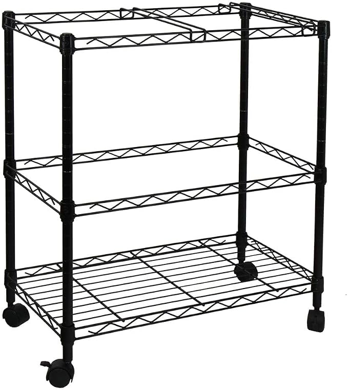 Oceanstar Portable 2-Tier Metal Rolling File Cart, Black