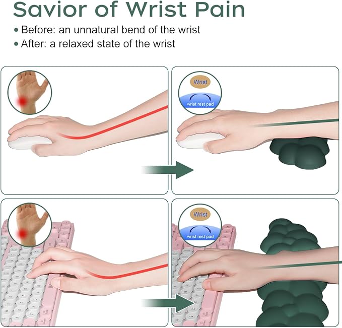 JIKIOU Upgrade Leather Cloud Wrist Rest for Keyboard and Mouse & Cup Pad | Wish Gift-Cute Cloud Shape, Comfortable and don’t Irritate to Skin, Non-Slip PU Base,Soft Memory Foam filled for Pain Relief