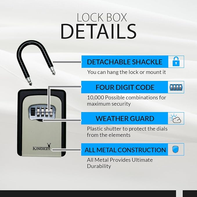 Kingsley QCH-812 Extra Large Capacity Key Storage Box, Hanging or Wall Mounted, Water Resistant Realtor Key Lock Box for AirBnB, Spare Keys, Home, Apartment