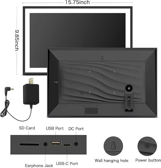 Digital Picture Frame, Frameo 15.6 Inch Large Digital Photo Frame WiFi, 1920 * 1080 IPS FHD Touch Screen, 32GB, Tabletop&Wall-Mounted, Electronic Photo Frame, Share Video, Birthday, Wedding, for Mom