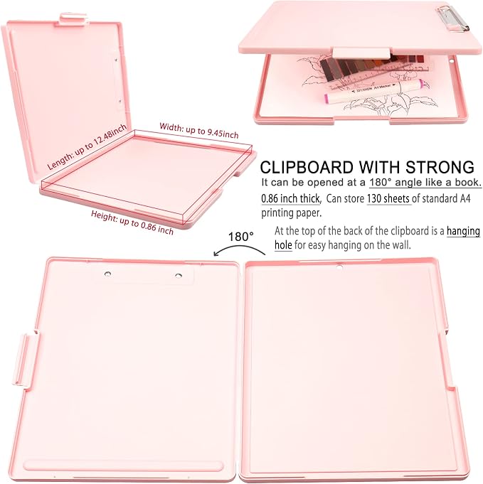 SFLHHDM Clipboards with Storage, Storage Clipboard with Low Profile Clip, A4 Binder Clipboard Folder, Waterproof Nursing Clipboard, Smooth Writing Clip Board Office Supplies (Side Opening-Pink)