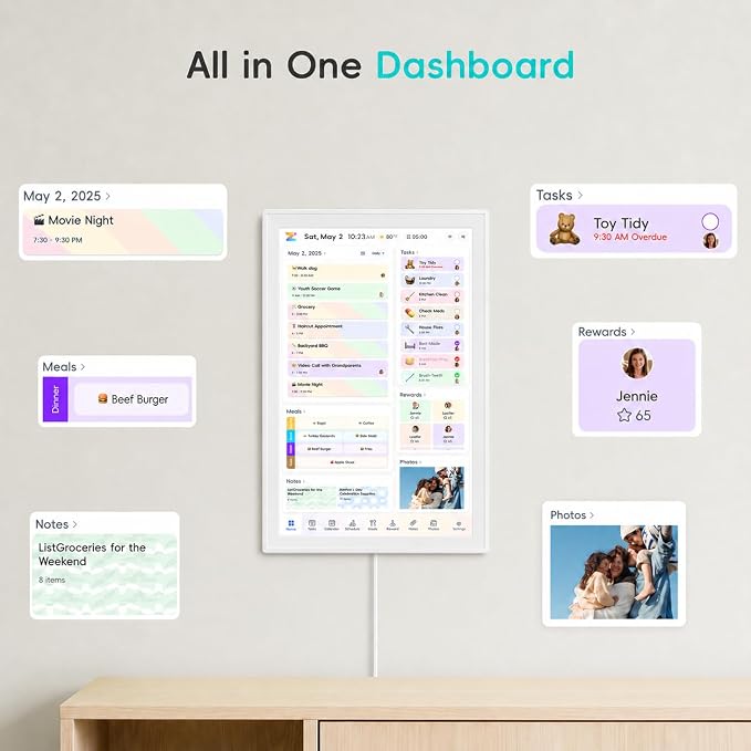 Westsee 10.1" Digital Calendar Frame – Interactive Touchscreen Eletronic Calendars, Smart Family Planner for Schedule, Photo Display, Meals, Chore Chart & Tasks, Wall & Desk Mountable (White)