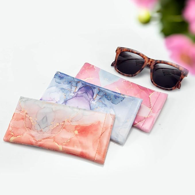 TRIUMPH VISION Eyeglass Case Glasses Case Soft Sunglass Pouch Sleeve 3 Pack | Slim Lightweight Alternative to Bulky Case, Leather Lined Protect Lens, Squeeze Easy to Use, Stylish Portable for Daily Use