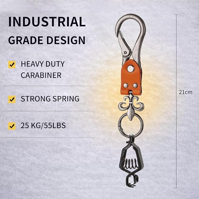 Heavy Duty Glove & Hat Clip with Carabiner, All-Metal Spring Clamp Work Glove Holder for Tool Belt, Harness, Backpack