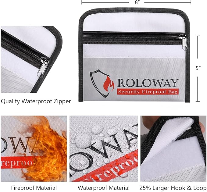 Small Fireproof Bag (5 x 8 inches), Non-itchy Fireproof Money Bag for Cash, Valuables, Passport, Currency & Keys (2-Pack Silver)