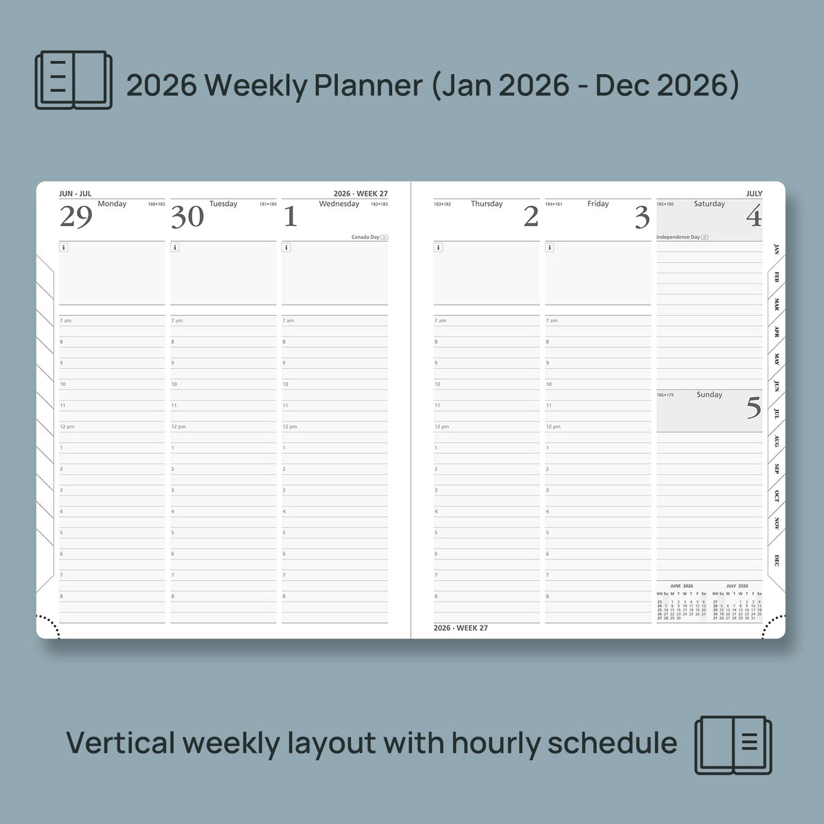POPRUN 2026 Planner (Large Size 8.5''x 10.5'' Hardcover) - Daily Weekly and Monthly Calendar Agenda 2026 Appointment Book with Hourly Time Slots, Monthly Tabs, 100 GSM - Navy Blue