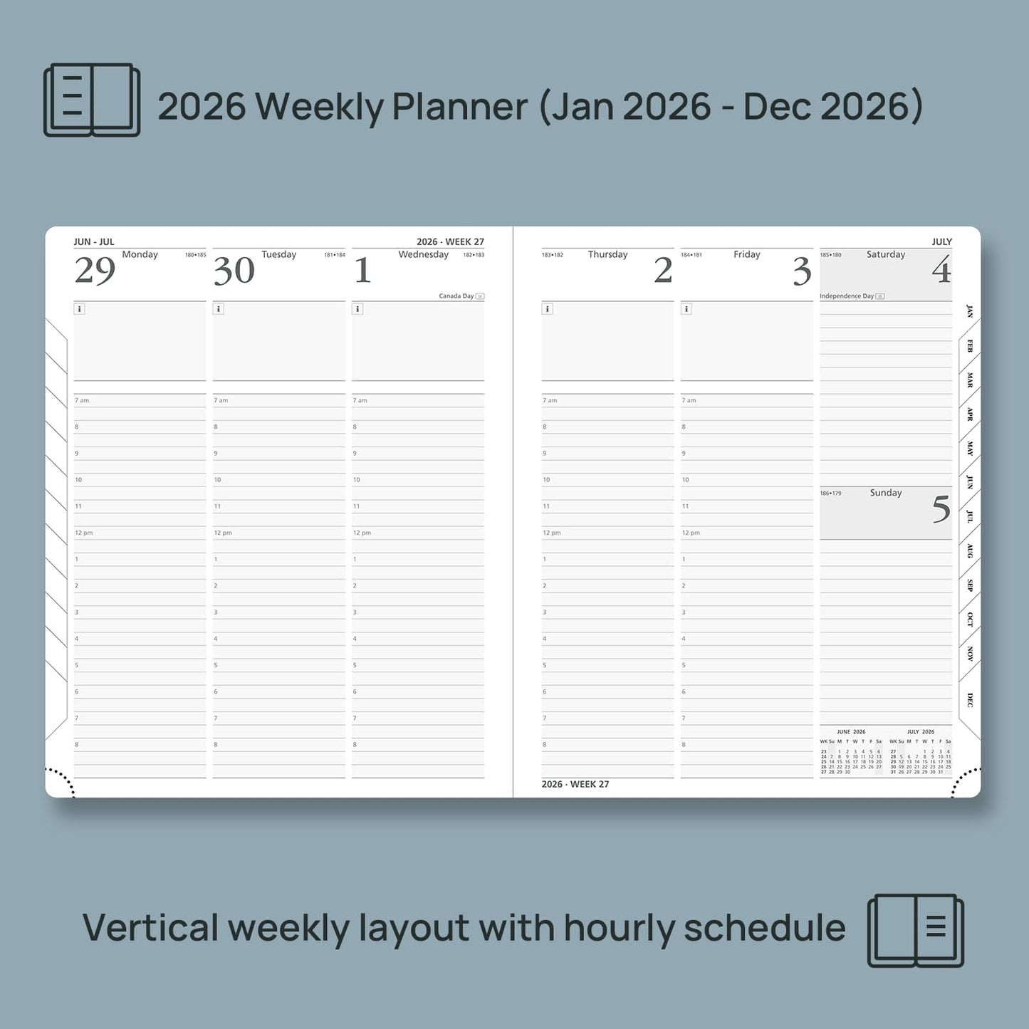 POPRUN 2026 Planner (Large - 8.5'' x 10.5'') - 2026 Weekly Calendar (Jan. 2026 - Dec. 2026) with Hourly Time Slots, Weekly/Monthly Appointment Book for Time Management - Leather Soft Cover - Pink