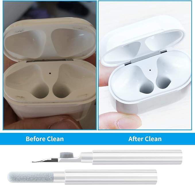 Cleaner Kit for AirPods 1 2 3 Cleaning Tool for Removing Ear Wax/Dirt/Gunk | Included Metal Tip, Soft Brush & Flocking Sponge to Clean Wireless Earbuds, Charging Case, iPhone, Keyboard & Electronics