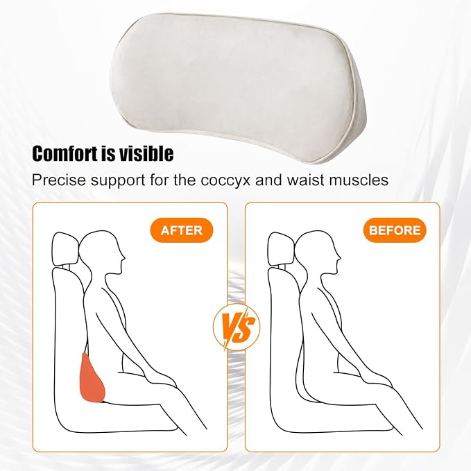 Zpana Car Lumbar Support Pillow, Memory Foam Vehicle Seat Lower Back Support Cushion for Back Pain Relief & Sciatica, Comfortable Auto Driver Seat Pad, Universal for Vehicles (Beige) | Memory Foam Lumbar Support Pillow, Lower Back Pain Relief & Sciatic...