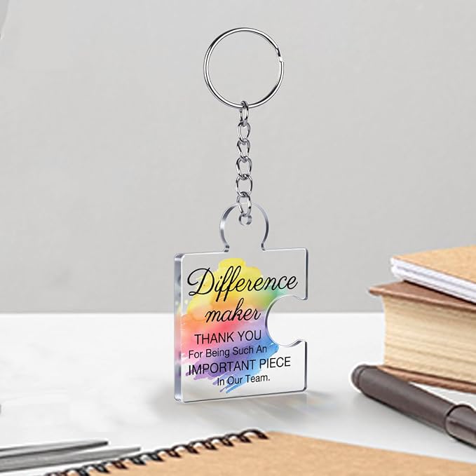 Team Appreciation Gifts Bulk Thank You Keychains for Coworkers | Gift Set for Employee, Staff, Teachers, Teamwork Puzzle Piece Keyring, Acrylic