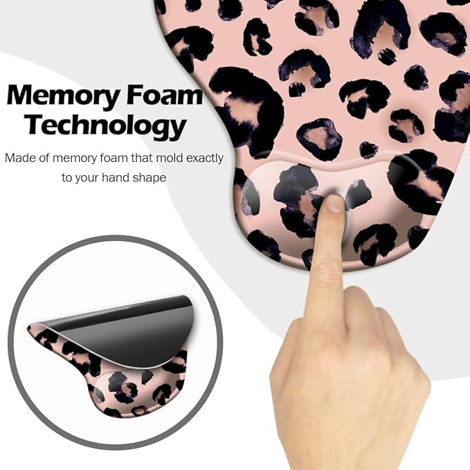 DOOKE Ergonomic Mouse Pad with Wrist Support and Coaster,Mouse Pads with Non-Slip PU Base for Home Office Working Studying Easy Typing & Pain Relief Leopard