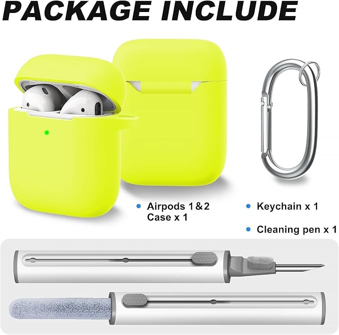 for AirPods Case Cover, Come with Cleaner Kit, Soft Silicone Protective Cover with Buckle, Compatible with AirPods 2nd 1st Generation Charging Case, Front LED Visible, Bright Yellow