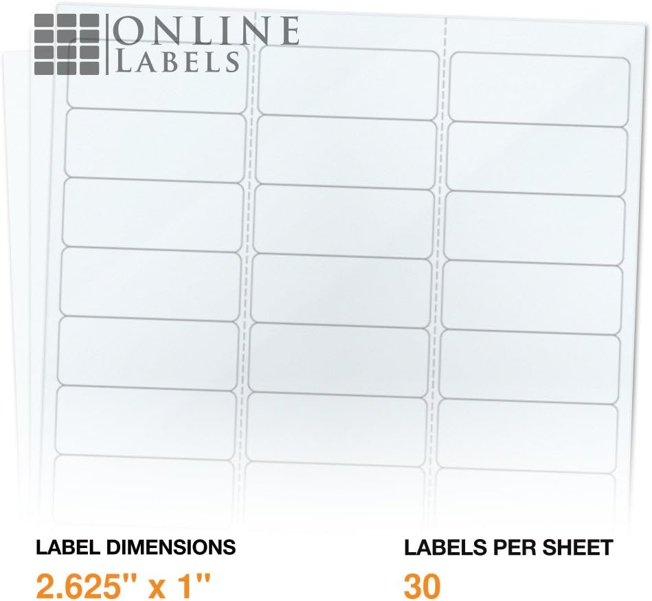 2.625" x 1" Waterproof Clear Gloss Address Labels - Pack of 15,000 Transparent Labels, 500 Sheets - Compatible with Laser Printers, OL875CL, OnlineLabels