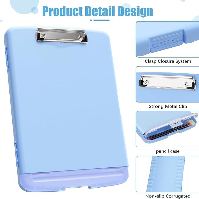Hongri Clipboard with Storage with Pencil Case, 8.5 x 11 Storage Clip Board | High Capacity Organization Box for A4 Letter Legal Paper, Heavy Duty Folio & Side-Opening for Nurses, Teachers, Blue