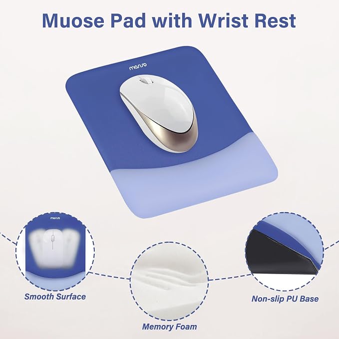 MOSISO Wrist Rest Support Mouse Pad & Keyboard Set, Royal Blue | Rectangular Ergonomic Mousepad, Non-Slip Base, Home/Office Pain Relief & Easy Typing, Neoprene Cloth & Raised Silicone Lining