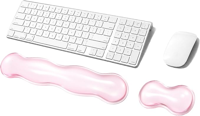 Gel Keyboard Wrist Rest Set, Clear Wrist Rest for Keyboard and Mouse, Ergonomic Keyboard Mouse Wrist Rest for Typing Pain Relief, Suitable for Office, Gaming, Computer, Laptop - Pink