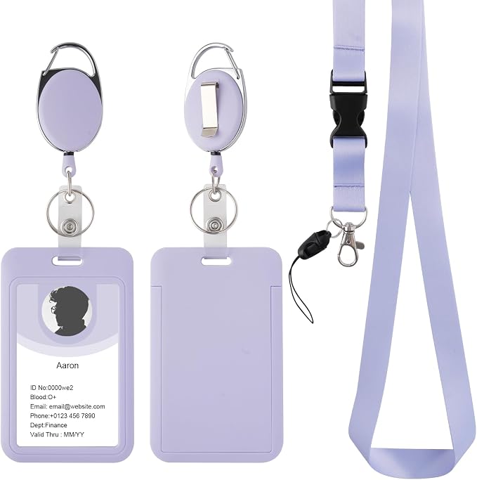 Retractable ID Badge Holder with Breakaway Lanyard,Heavy Duty Badge Reel,Detachable Keychain, Cruise Ship Cards Holder,for Nurse Officer Teacher Security Staff Women Men(Purple)