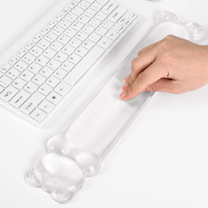 Ergonomic Silicone Gel Keyboard Wrist Rest – Clear Wrist Rest for Computer Keyboard 60%/68%/75%, Comfort & Support for Typing and Gaming(Cute White Bear)