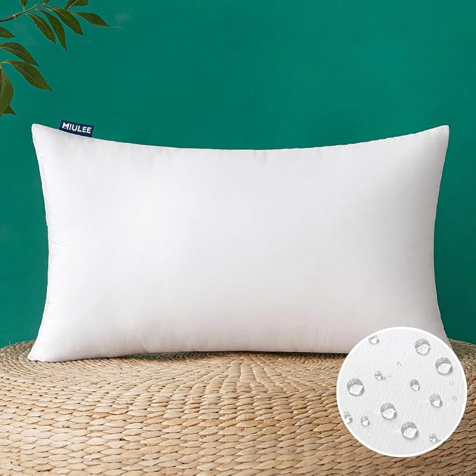 MIULEE 12x20 Inch Outdoor Pillow Insert Waterproof Decorative Throw Pillow | Rectangle Lumbar Garden Pillow Form for Patio Sofa Couch