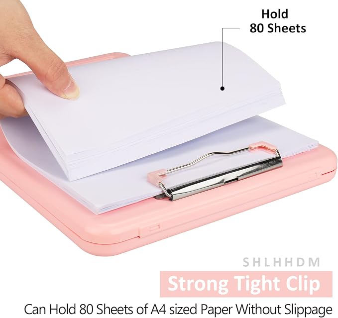 Clipboard with Storage,Storage Clipboard with Clip,Clipboards Foldable for Nurse,for 8.5x11 Paper Clip Boards,A4 Clipboards Case with Smooth Writing for Office Supplies Clip Board Case-Pale Pink