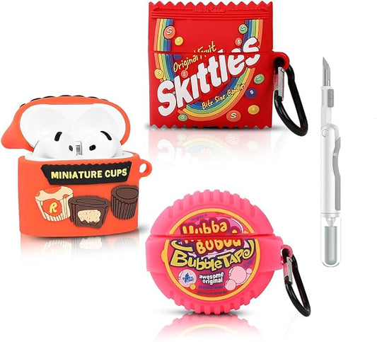 (3Pack+Cleaner Pen) XMBYGY Case for AirPods 4 Wireless Earbuds with 3 in 1 Cleaning Pen kit, Silicone Cute Cartoon Charging Case Shockproof Protective Cover and Carabiner for AirPods 4th Generation