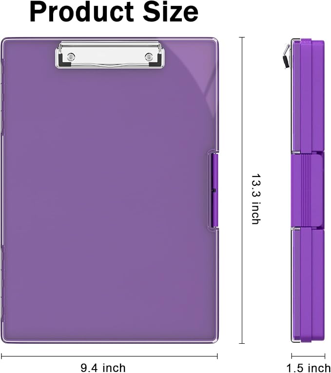 Rimilak Clipboard with Storage,8.5x11 2 Compartment Clip Board, Dark Purple | Smooth Writing, Side-Opening Plastic Folder with Pen Holder, Size 13.3 x 9.4 x 1.5″,for Classroom, Teacher, Student