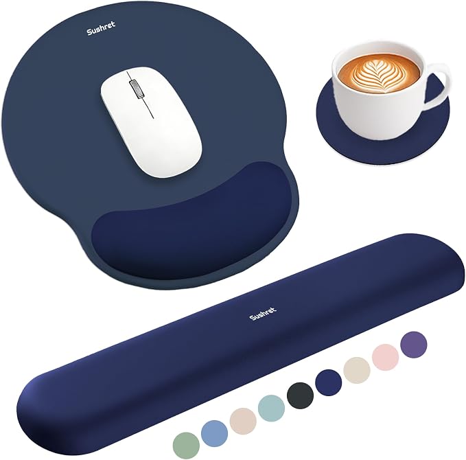 Mouse Pad and Keyboard Wrist Rest, 3-in-1 Gel Memory Foam Ergonomic Mouse Pad with Wrist Rest Set, Gaming Mousepad Arm Cushion Support for Computer Office Desk Accessories Cute Setup,Dark Blue