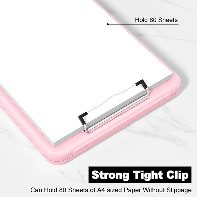 Hongri Clipboard with Storage, 8.5 x 11 Clip Board Foldable, Pink | Bottom Opening, Size 13.4 x 9.4 X 0.9 in for Nurses, Teacher, Students, Classroom, School & Office Supplies