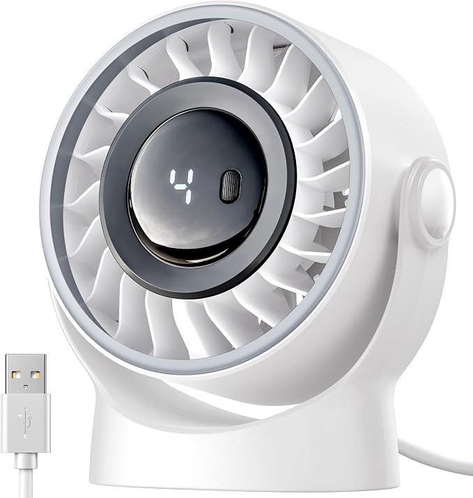 SWEETFULL USB Small Desk Fan - 5 Inch Mini Personal Desktop Fan | 4 Speeds Cooling Strong Airflow, 360° Adjustable Tilt, Quiet Portable Table Fans for Bedroom, Office, Travel & Cruise, Black