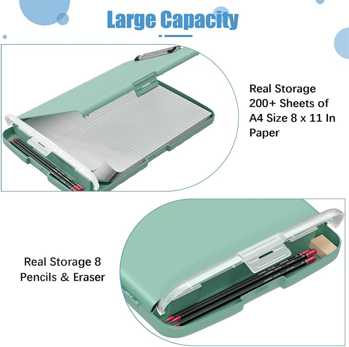 Hongri Clipboard with Storage with Pencil Case, 8.5 x 11 Storage Clip Board | High Capacity Organization Box for A4 Letter Legal Paper, Heavy Duty Folio & Side-Opening for Nurses, Teachers, Dark Green