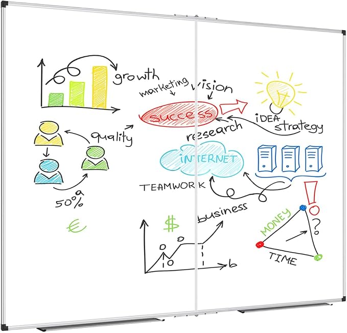 XBoard Magnetic Whiteboard 60 x 48 Inch, Dry Erase Board for Wall with Silver Aluminum Frame Foldable Presentation Board