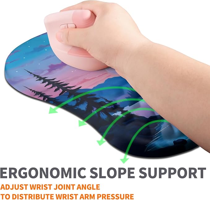 Ergonomic Joint Wrist Support Mouse Pad with Memory Foam Cushion Massage Bump, Carpal Tunnel Pain Relief Mousepad Slope Design for Wrist Rest, 11.8x7.9 in, Moon Down