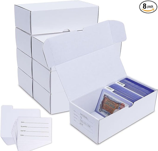 Trading Card Storage Box for toploader, 8-Pack•100 Count Cardboard Top Loaders Storage Box with Dividers & Labels for TCG/Magic/Mtg Organizer and Collection, 7 INCH