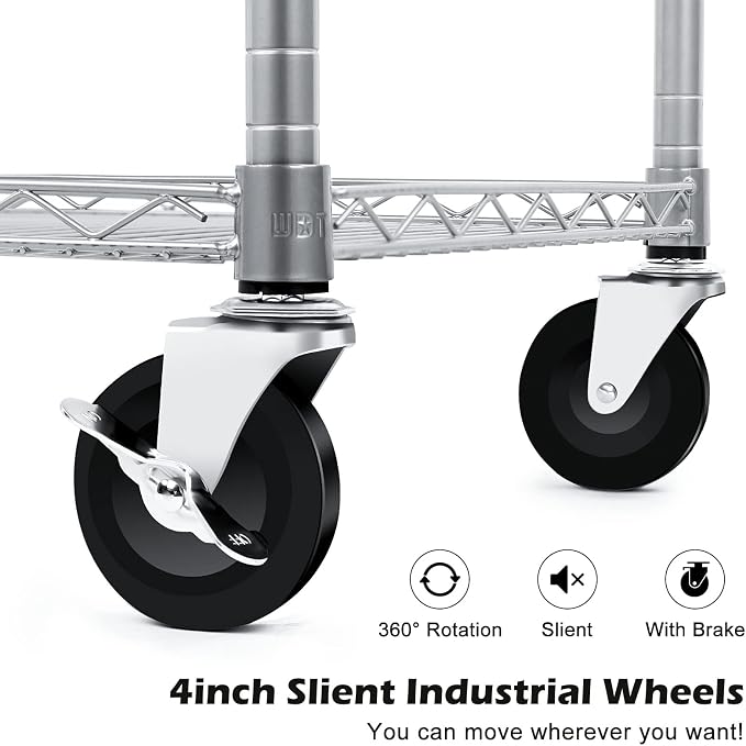 990Lbs Capacity Heavy Duty Rolling Utility Cart, NSF Rolling Carts with Wheels,Commercial Grade Metal Cart with Handle Bar & Shelf Liner,Trolley Serving Cart for Restaurant,Kitchen,Gray