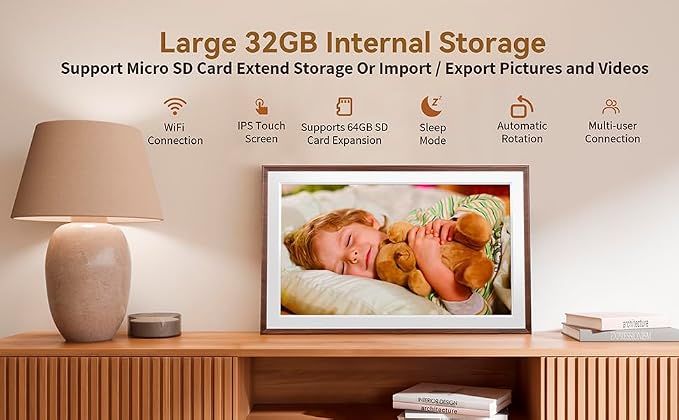 FRAMEO 15.6 Inch 32GB WiFi Large Digital Photo Frame 1920 * 1080 IPS FHD Touch Screen Smart Digital Picture Frame, Wall Mountable, Auto-Rotate,Share Instantly, Birthday Gifts for Women, Mom