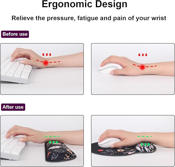 Ergonomic Mouse Pad with Wrist Rest and Keyboard Wrist Rest, Mousepad | Memory Foam Wrist Rest for Computer Keyboard, Pain Relief, Non-Slip Base, Mouse Pad Wrist Support for Gaming, Garden Flowers